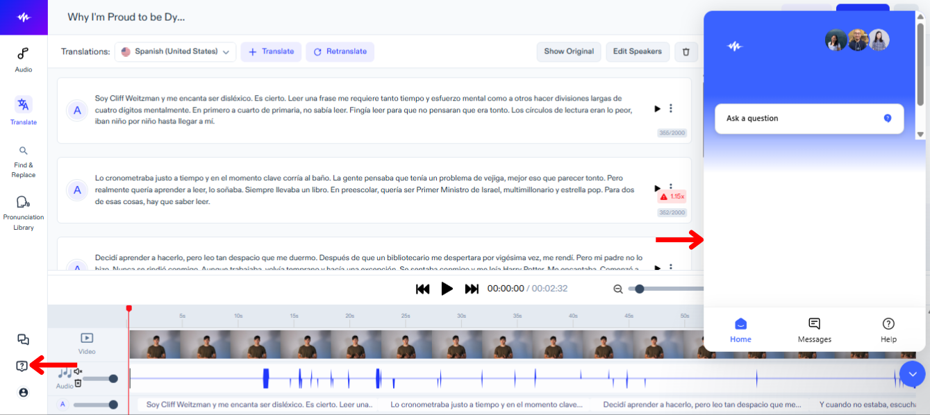 Access Support on Speechify Dubbing